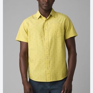 Prana park hill yellow green spot short sleeve shirt L